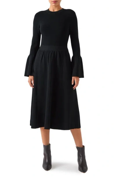 Lk Bennett Marim Spot Long Sleeve Ponte Midi Dress In Black