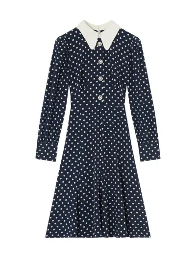 Lk Bennett Mathilde Navy & Polka Dot Silk Tea Dress In White