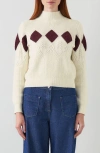 Lk Bennett Meera Argyle Mock Neck Cotton Blend Sweater In White