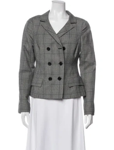 Pre-owned Lk Bennett Merino Wool Plaid Print Blazer In Grey