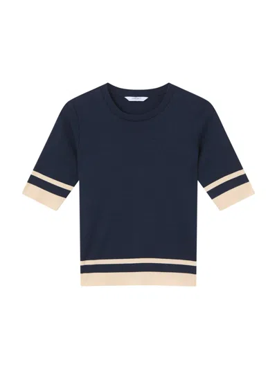 Lk Bennett Micha Spring Navy &birch Cotton Blend Ribstart Jersey T In Blue