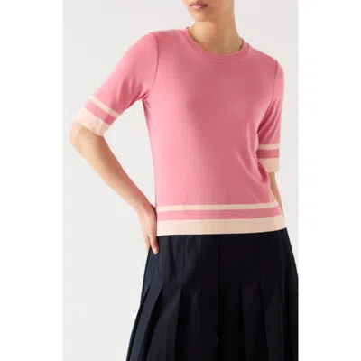 Lk Bennett Micha Stripe Short Sleeve Sweater In Pink
