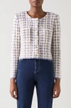 Lk Bennett Millie Fluffy Tweed Cardigan In Blue