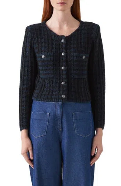 Lk Bennett Millie Metallic Fluffy Cardigan In Blue