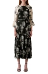 Lk Bennett Mimi Floral Print Midi Dress In Black
