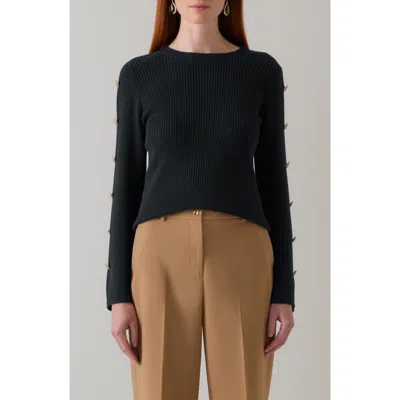 Lk Bennett Mirren Button Sleeve Organic Cotton Sweater In Black
