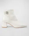 Lk Bennett Womens Cre-cream Missy Buckle-embellished Heeled Leather Ankle Boots In Cream