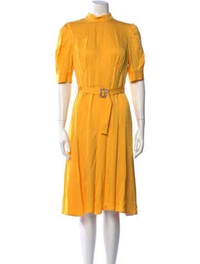 Pre-owned Lk Bennett Mock Neck Midi Length Dress In Yellow