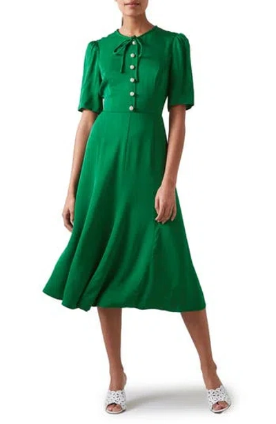 Lk Bennett Montana A-line Silk Dress In Green