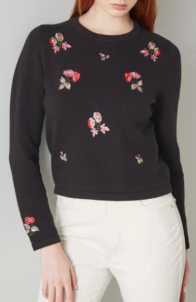 Lk Bennett Monty Floral Embroidered Sweater In Black