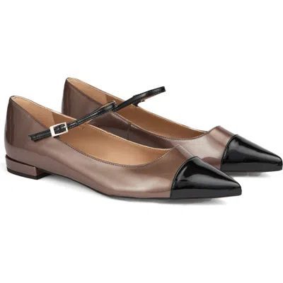 Lk Bennett Monty Pointed Cap Toe Mary Jane Flat In Bronze Gold