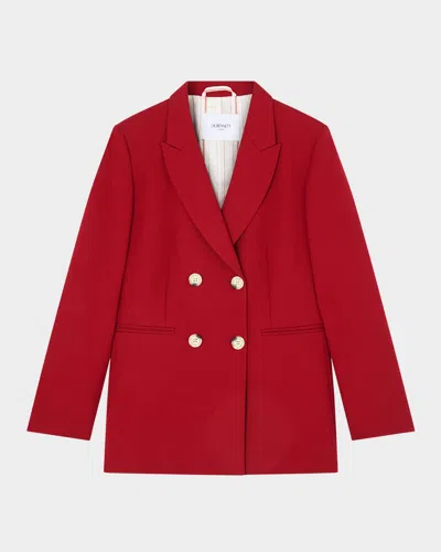Lk Bennett Mya Double-breasted Twill Blazer In Red-merlot