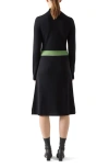 Lk Bennett Natalia Colorblock Long Sleeve Merino Wool & Cotton Sweater Dress In Black
