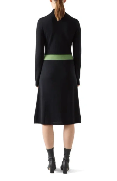 Lk Bennett Natalia Colorblock Long Sleeve Merino Wool & Cotton Sweater Dress In Black