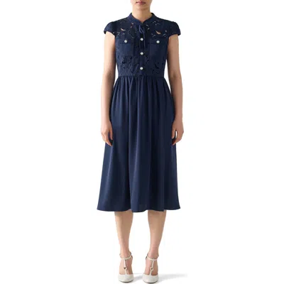 Lk Bennett Paige Bow Detail Mixed Media Dress In Blue