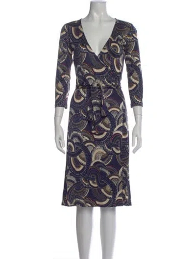 Pre-owned Lk Bennett Paisley Print Midi Length Dress In Blue