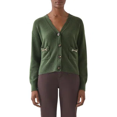 Lk Bennett Pami Lambswool Cardigan In Dark Khaki