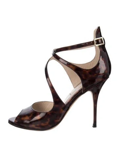 Pre-owned Lk Bennett Patent Leather Animal Print Sandals In Brown