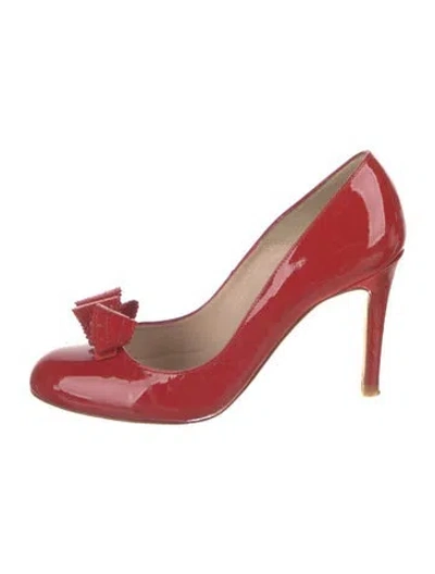 Pre-owned Lk Bennett Patent Leather Bow Accents Pumps In Red