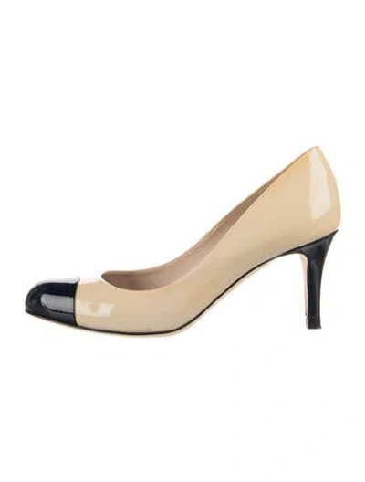 Pre-owned Lk Bennett Patent Leather Colorblock Pattern Pumps In Blue/neutrals