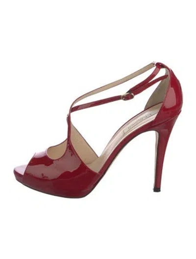 Pre-owned Lk Bennett Patent Leather T-strap Pumps In Red