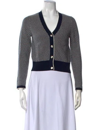 Pre-owned Lk Bennett Patterned V-neck Sweater In Blue