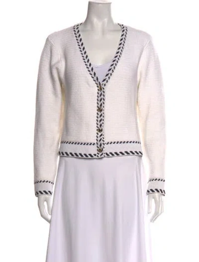 Pre-owned Lk Bennett Patterned V-neck Sweater In White