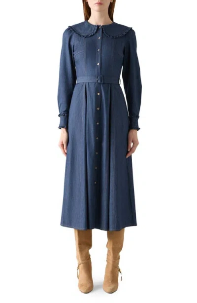 Lk Bennett Pippa Long Sleeve Frill Shirtdress In Blue