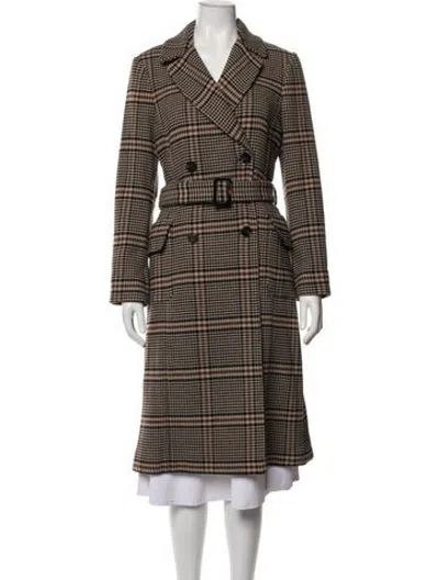 Pre-owned Lk Bennett Plaid Print Coat In Brown