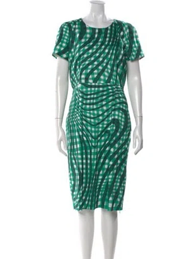 Pre-owned Lk Bennett Plaid Print Midi Length Dress In Green