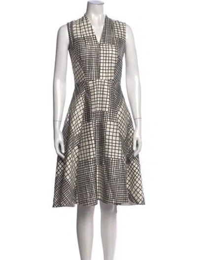 Pre-owned Lk Bennett Plaid Print Midi Length Dress In Neutral