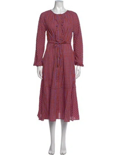 Pre-owned Lk Bennett Plaid Print Midi Length Dress In Purple