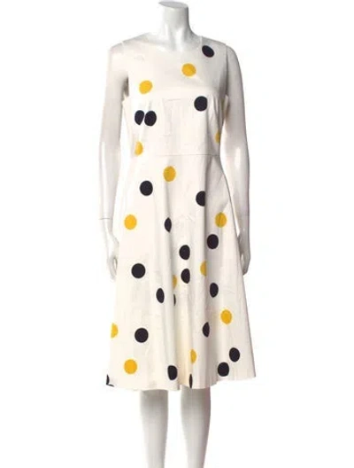 Pre-owned Lk Bennett Polka Dot Print Midi Length Dress In White