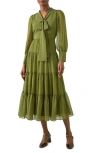 Lk Bennett Polly Swiss Dot Long Sleeve Tiered Dress In Multi