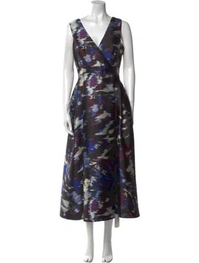 Pre-owned Lk Bennett Printed Long Dress In Black