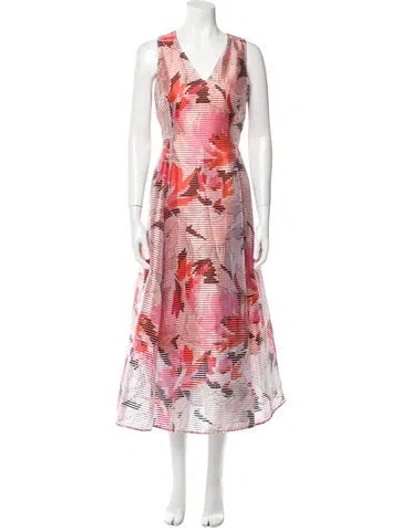 Pre-owned Lk Bennett Printed Long Dress In Orange