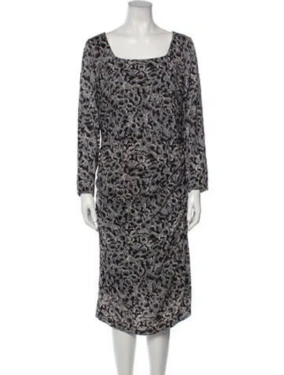 Pre-owned Lk Bennett Printed Midi Length Dress In Black