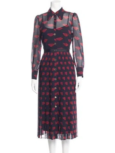 Pre-owned Lk Bennett Printed Midi Length Dress In Blue