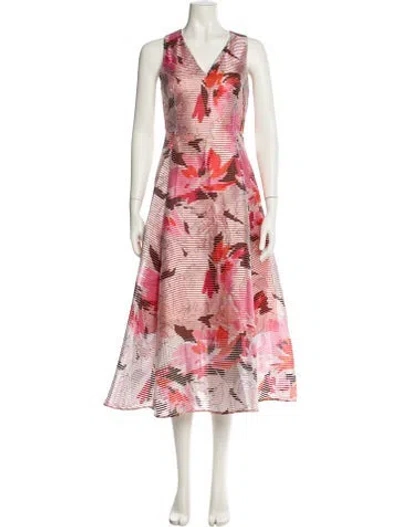 Pre-owned Lk Bennett Printed Midi Length Dress In Orange