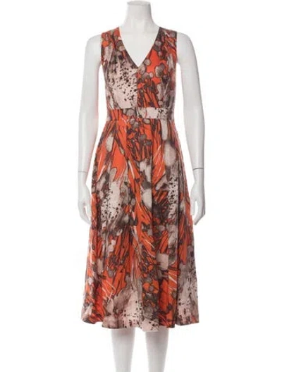 Pre-owned Lk Bennett Printed Midi Length Dress In Orange