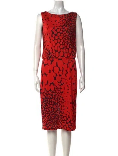 Pre-owned Lk Bennett Printed Midi Length Dress In Red