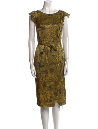 Pre-owned Lk Bennett Printed Midi Length Dress In Yellow