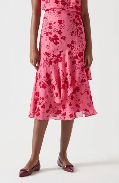 Lk Bennett Womens Mul-pink Rhoda Floral-print Tiered Midi Skirt