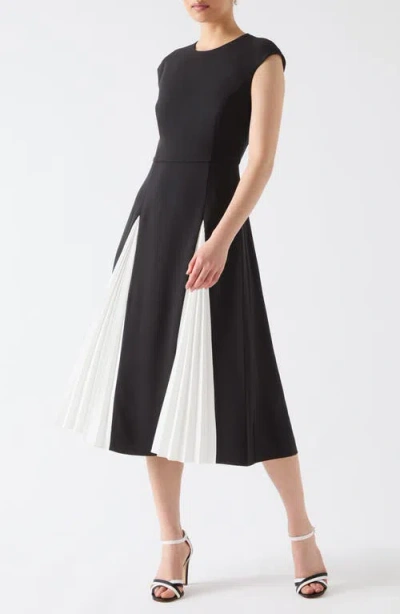 Lk Bennett Rise Cap Sleeve Pleated Godet Midi Dress In Black