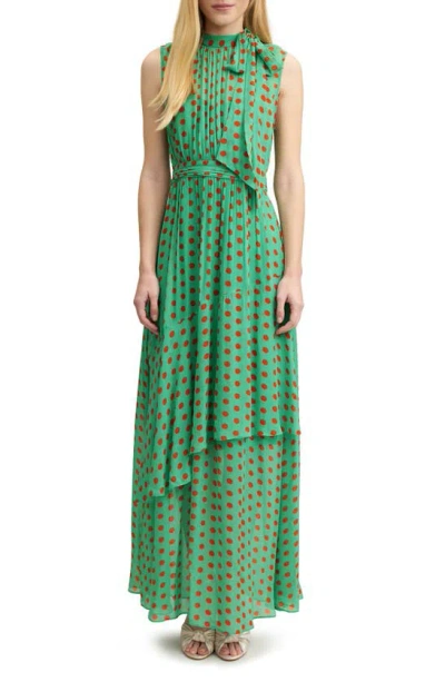 Lk Bennett Robyn Dot Print Tie Neck Maxi Dress In Mul-green