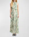 LK BENNETT ROBYN METALLIC FLORAL-PRINT TIE-NECK MAXI DRESS