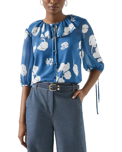 Lk Bennett Rumi Ruffle Print Top In Blue