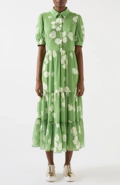 Lk Bennett Rumi Floral Tiered Dress In Green