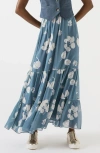 Lk Bennett Rumi Floral Tiered Maxi Skirt In Blue
