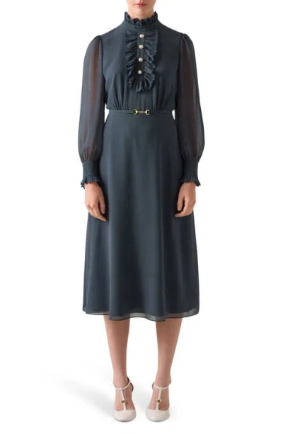 Lk Bennett Sadie Ruffle Long Sleeve Dress In Black